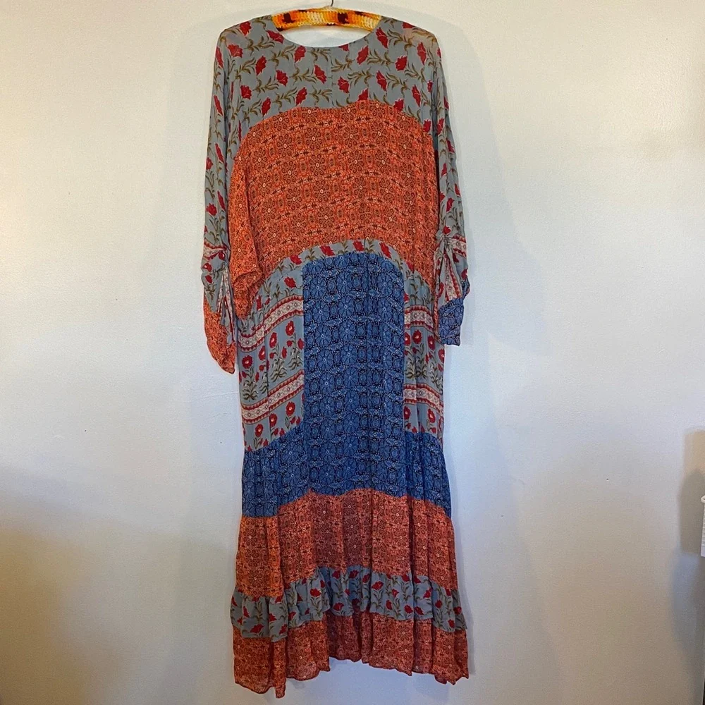Zara Blue and Rust Patchwork Tiered Maxi Dress - Picture 3 of 4